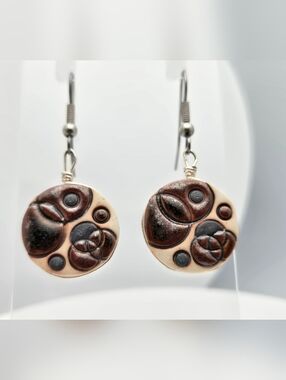 Handmade Canada Ceramic Dangle Brown Gray Earth and Fire Pottery Earrings 1.5"